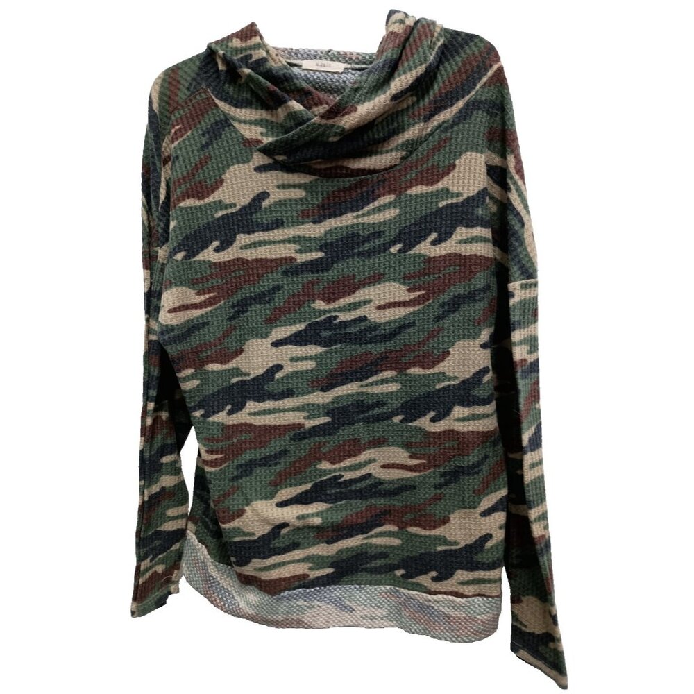 A.Gain BOHO Hoodie Womens Large Green Camouflage Thermal Oversized Pullover